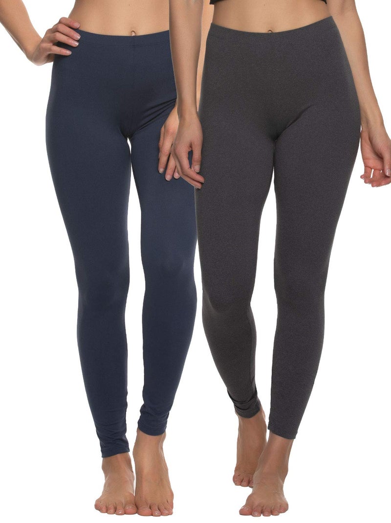 Felina Velvety Super Soft Lightweight Leggings 2-Pack - for Women - Yoga Pants, Workout Clothes Navy Charcoal - Image 1